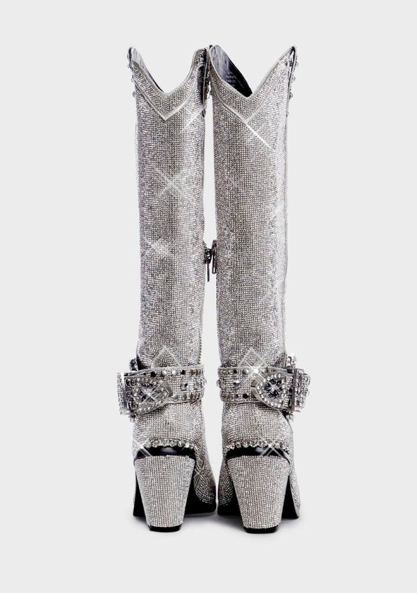 Sheriff Shine Knee High Boots - Silver - Image 5