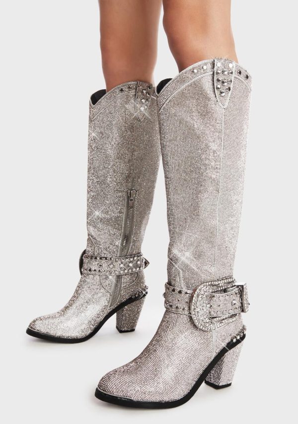 Sheriff Shine Knee High Boots - Silver - Image 2