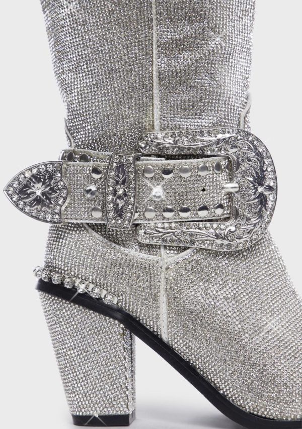 Sheriff Shine Knee High Boots - Silver - Image 3