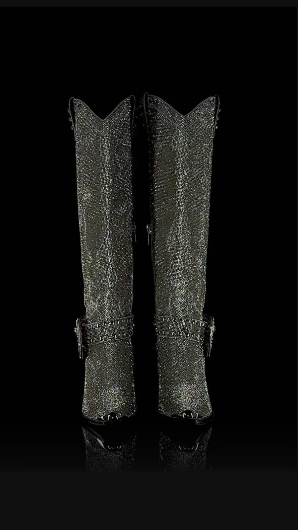 Sharp Sheriff Shine Knee High Boots -Silver - Image 5