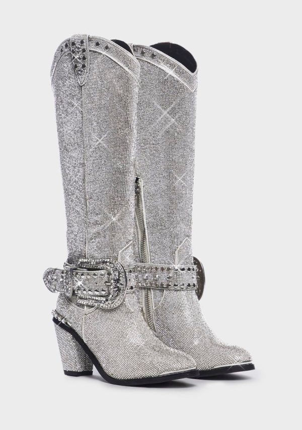 Sheriff Shine Knee High Boots - Silver - Image 4