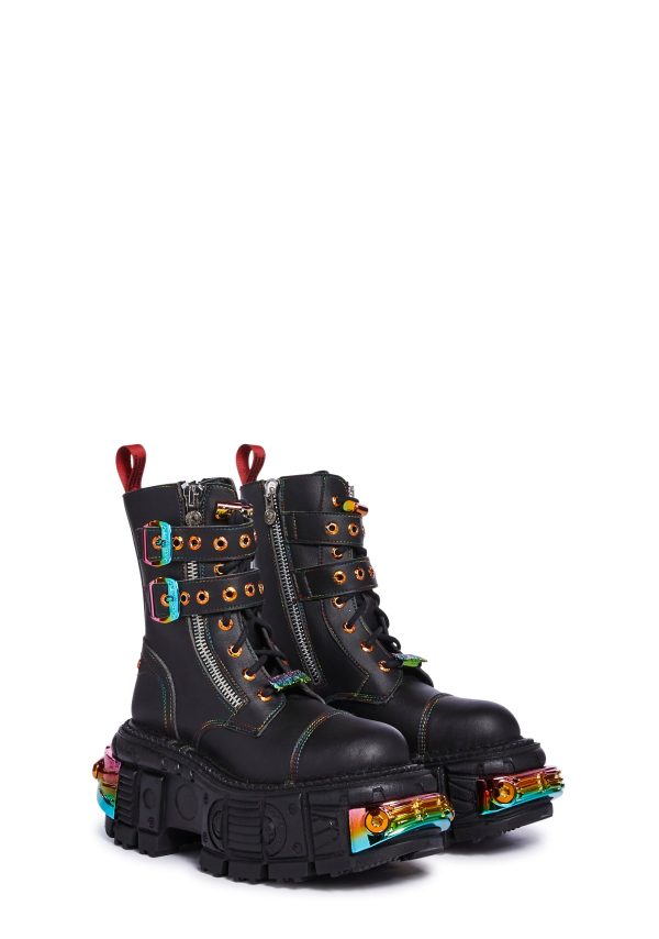 Dolls Kill x New Rock Chromatic Combat Boots - Image 3