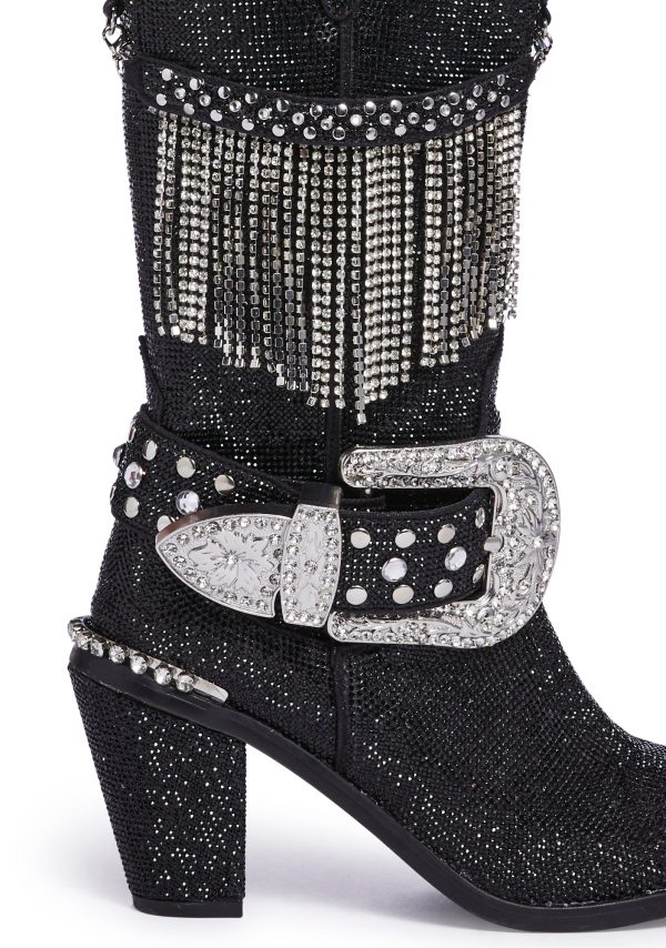 Fringe Sheriff Shine Cowboy Boots - Black - Image 2