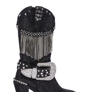 Fringe Sheriff Shine Cowboy Boots - Black