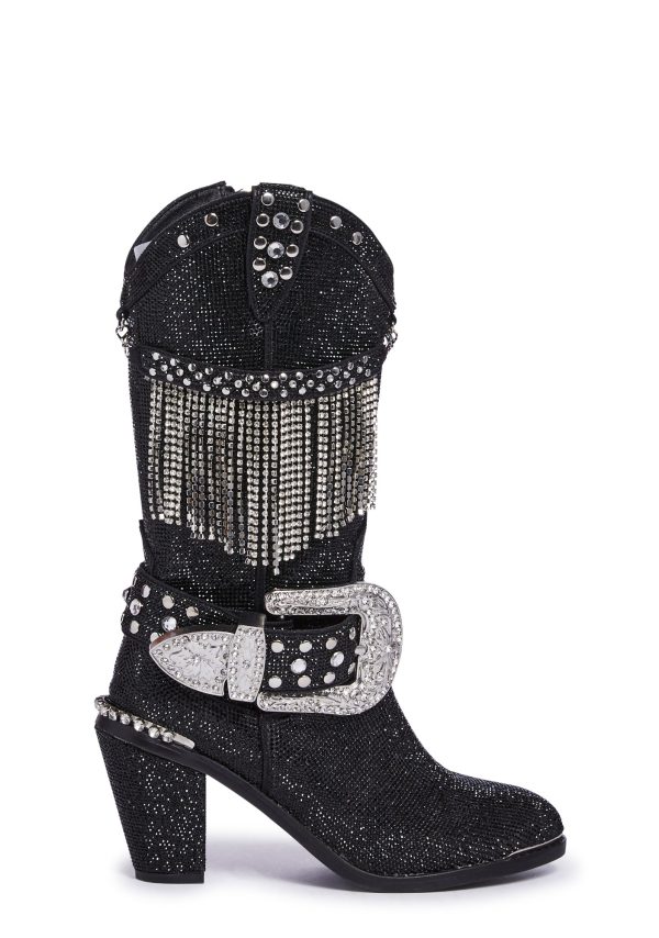 Fringe Sheriff Shine Cowboy Boots - Black