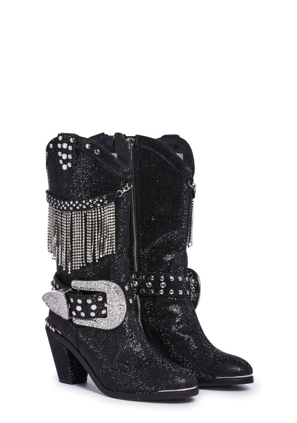 Fringe Sheriff Shine Cowboy Boots - Black - Image 3