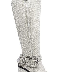 Sharp Sheriff Shine Knee High Boots -Silver