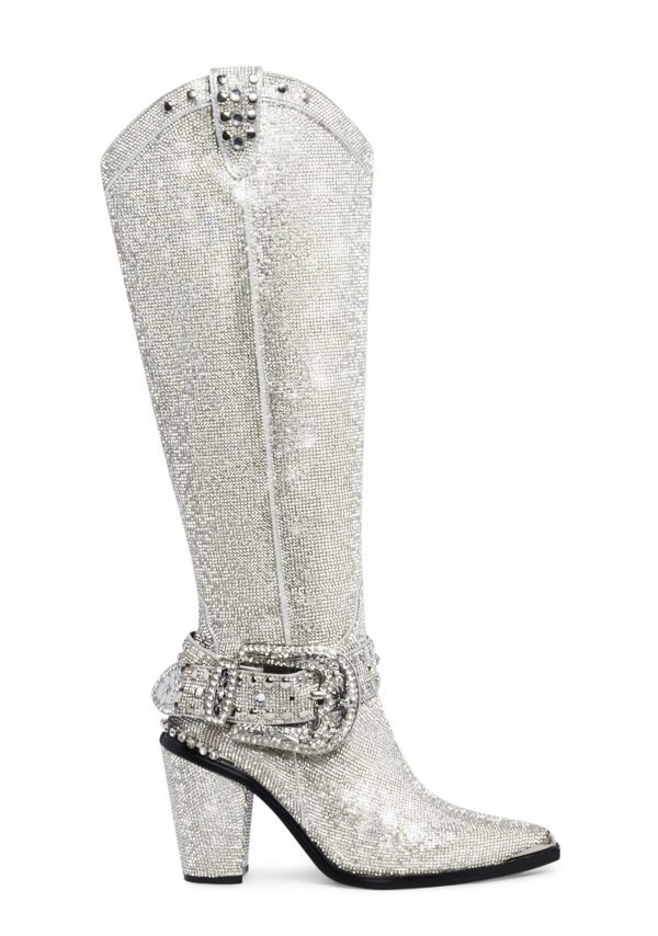Sharp Sheriff Shine Knee High Boots -Silver
