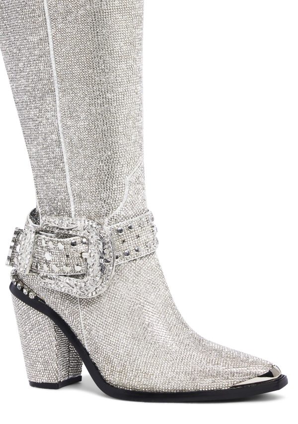 Sharp Sheriff Shine Knee High Boots -Silver - Image 2
