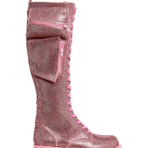 Obsidian Pocket Combat Boots - Rhinestone
