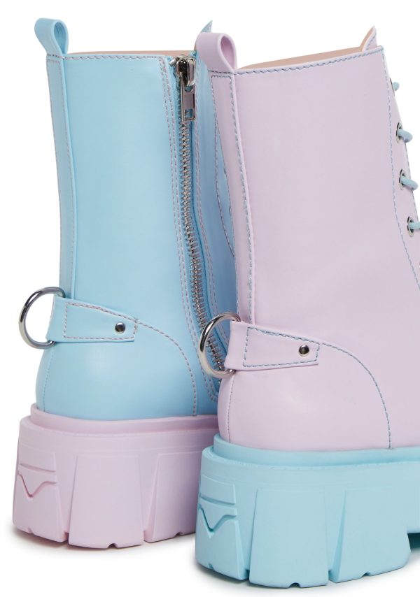 Devil Games Mismatched Combat Boots - Pink - Image 2
