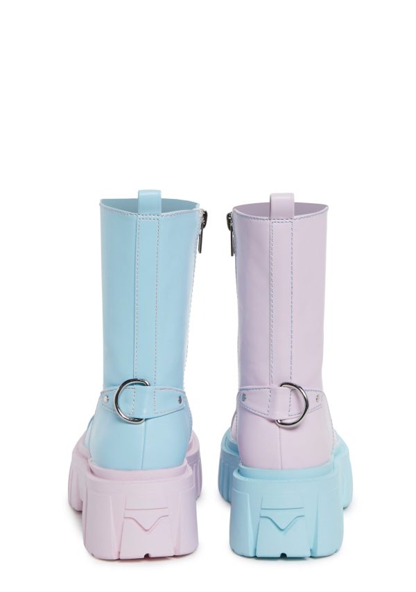 Devil Games Mismatched Combat Boots - Pink - Image 4