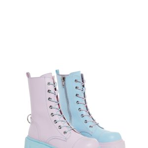 Devil Games Mismatched Combat Boots - Pink
