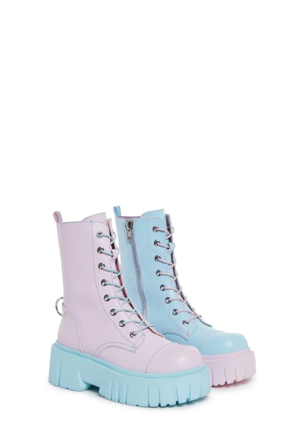 Devil Games Mismatched Combat Boots - Pink