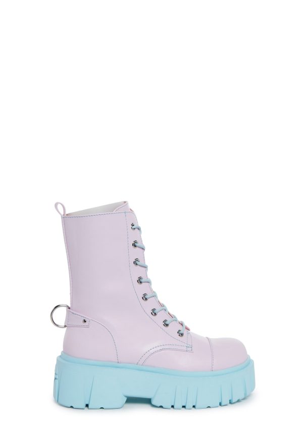 Devil Games Mismatched Combat Boots - Pink - Image 3