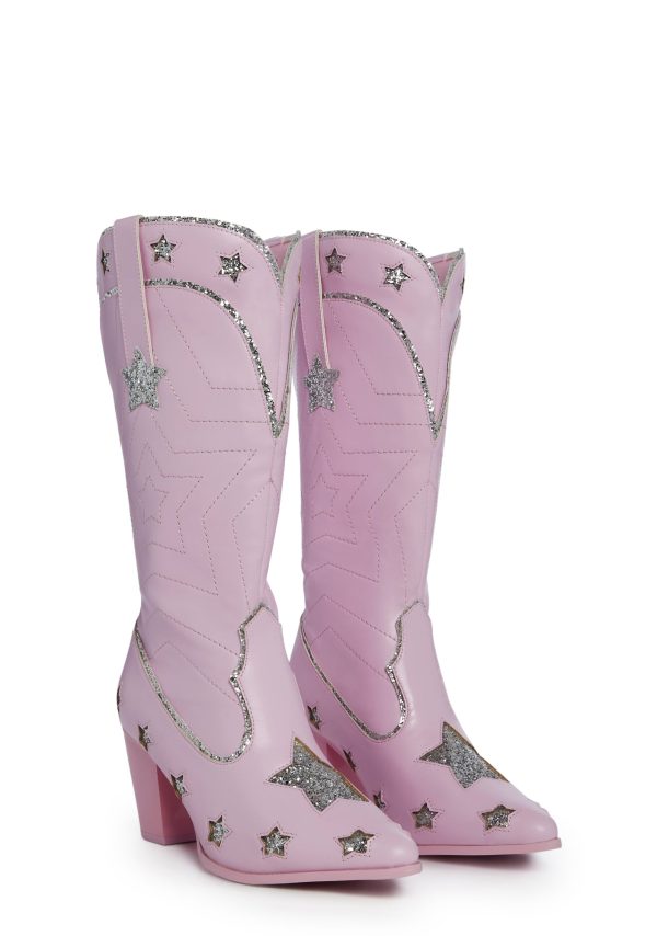 Pearl Star Space Cowgirl Boots - Pink/Silver - Image 3