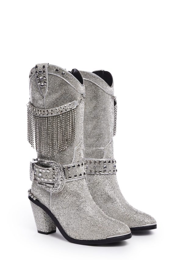 Fringe Sheriff Shine Cowboy Boots - Silver - Image 3